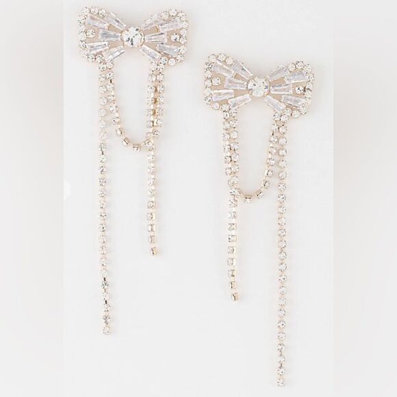 925 Silver Bow Retro Tassels Simulated Diamond Long Earrings Hypoallergenic - Picture 4 of 7